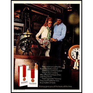 1970 Viceroy Cigarettes Vintage Print Ad Couple Antiques Brass Bell Wall Art